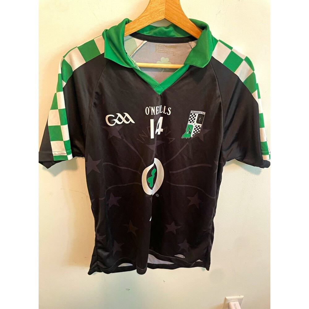 O'Neills Indianapolis CLG Soccer Jersey #14 Men's L Short Sleeve Polyester Black